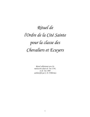 Rituel de l'Ordre de la Cité Sainte pour la classe des ... - Ordre de Lyon