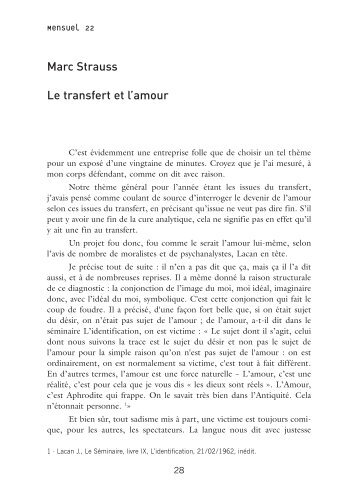 Marc Strauss - Le transfert et l'amour - École de psychanalyse des ...