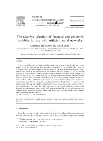 The adaptive selection of financial and economic variables for use ...