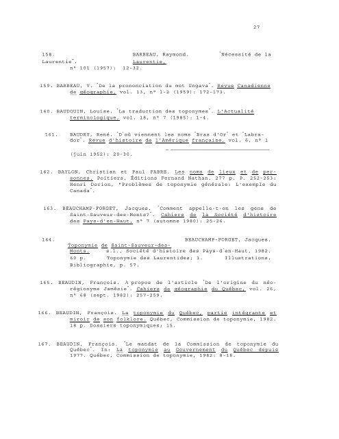 bibliographie toponymique du québec - Commission de toponymie ...