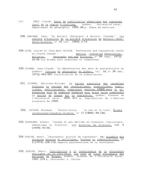 bibliographie toponymique du québec - Commission de toponymie ...