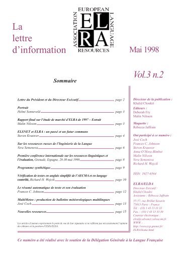 La lettre d'information Vol.3 n.2 - ELRA