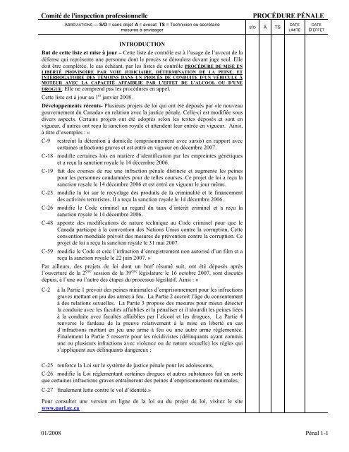 Procedure Penale Barreau Du Quebec