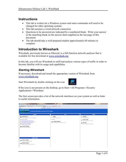 Instructions Introduction to Wireshark