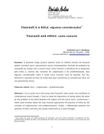 Foucault ea ética: algumas considerações - Unicamp