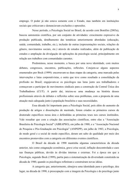 A PSICOLOGIA SOCIAL NO BRASIL - Nucleo de Humanidades