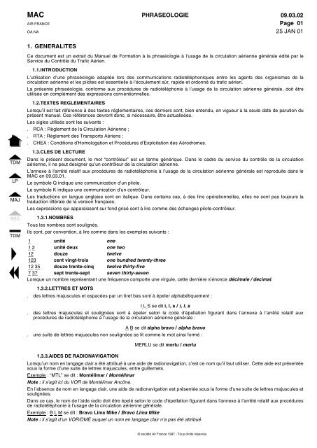 09.03.02 Page 01 25 JAN 01 PHRASEOLOGIE 1 ... - IVAO France