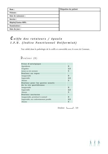 C oiffe des rotateurs / épaule I.F.U. (Indice Fonctionnel ... - Cofemer