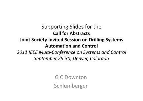Presentation by Dr. Geoff Downton, Schlumberger - Control Systems ...