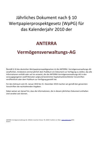 ANTERRA VERMÖGENSVERWALTUNGS-AG