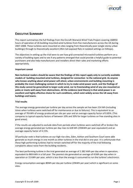 EXECUTIVE SUMMARY - Warwick Microwind Trial