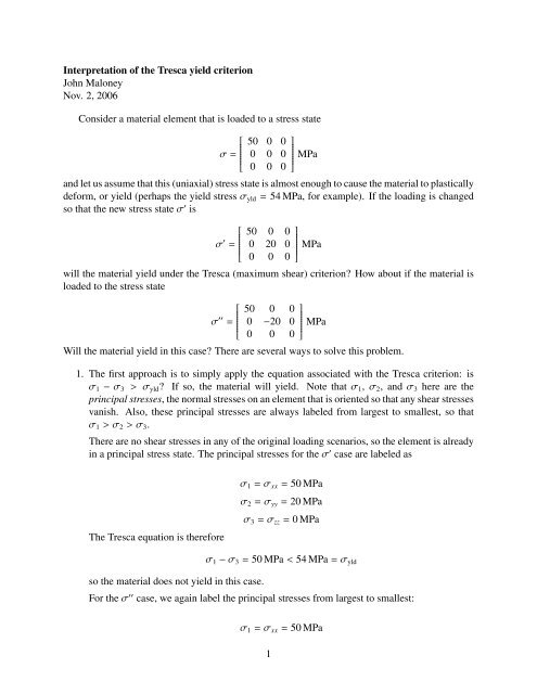 Interpretation Of The Tresca Yield Criterion John John M Maloney Interpretation Of The Tresca Yield Criterion John John M Maloney