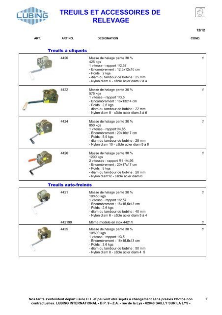 Gamme treuils et relevage - Lubing.fr