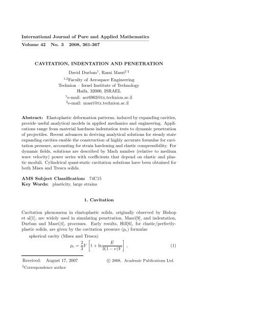 CAVITATION, INDENTATION AND PENETRATION