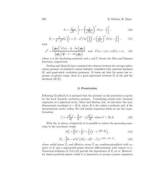 CAVITATION, INDENTATION AND PENETRATION