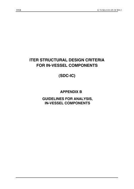 iter structural design criteria for in-vessel components (sdc-ic)