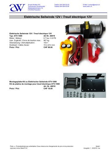 Elektrische Seilwinde 12V / Treuil électrique 12V - arwin