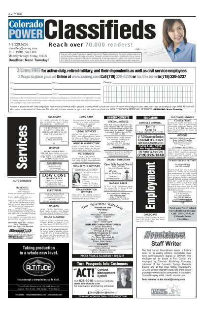 Services Colorado Springs Military Newspaper Group