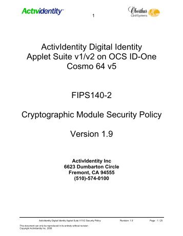 ActivIdentity Digital Identity Applet Suite v1/v2 on OCS ID-One ...