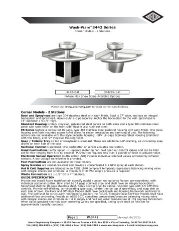 3442 - Corner Stainless Steel Wash Fountain Two Station - Acorn ...