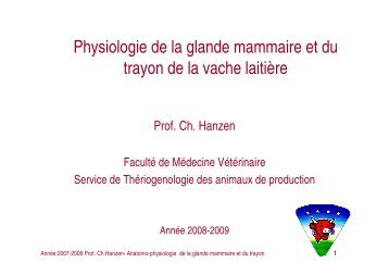 Physiologie de la glande mammaire et du trayon de la vache laitière