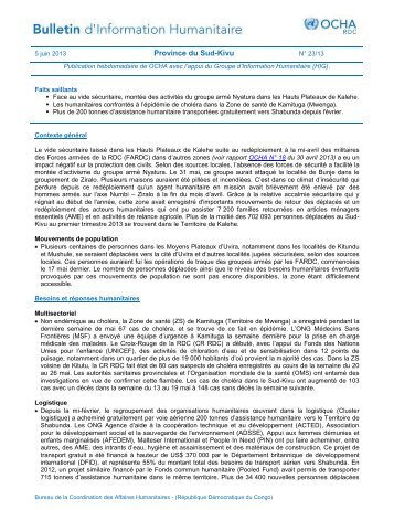 OCHA/Sud-Kivu : Rapport hebdomadaire au 5 ... - Rdc humanitaire