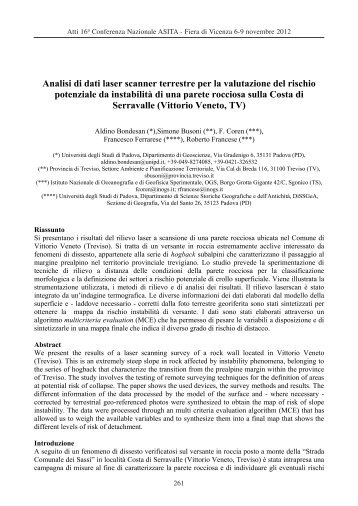 Analisi di dati laser scanner terrestre per la valutazione ... - Atti Asita