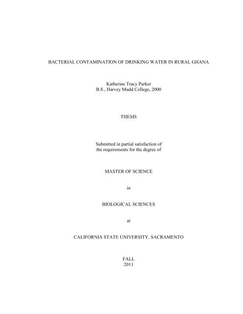 Bacterial Contamination of Drinking Water in Rural Ghana