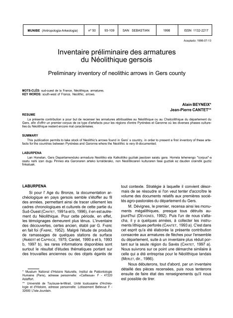 Inventaire préliminaire des armatures du Néolotique ... - Aranzadi