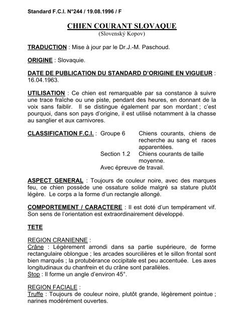 Chien Courant Slovaque Standard De Racepdf Chiens Online