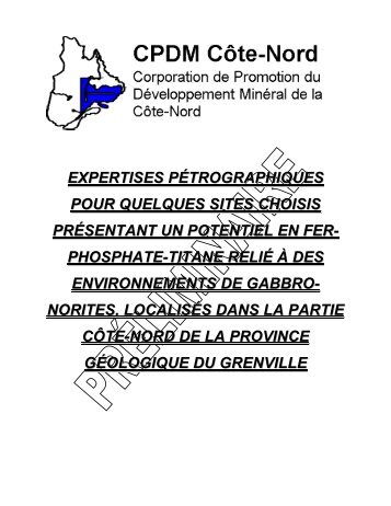 expertises pétrographiques pour quelques sites ... - CPDM Côte-Nord