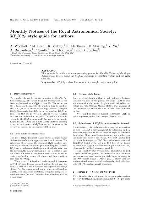 Monthly Notices Of The Royal Astronomical Society Uk Tex Archive