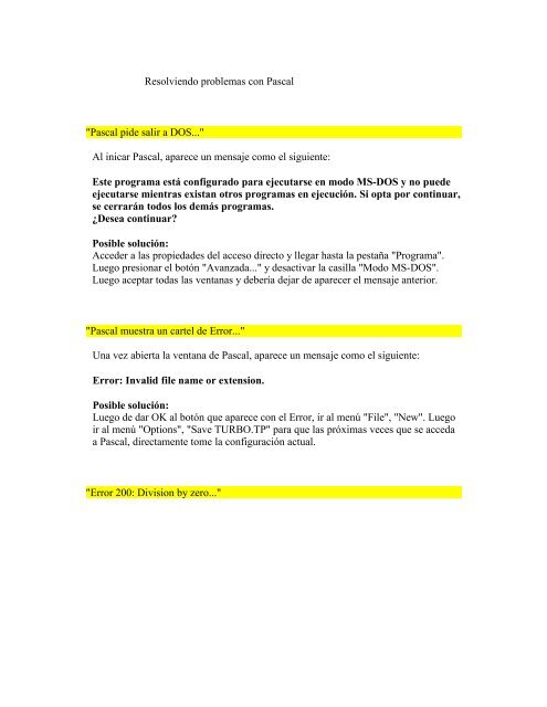 Resolviendo problemas con Pascal "Pascal pide salir a DOS..." Al ...