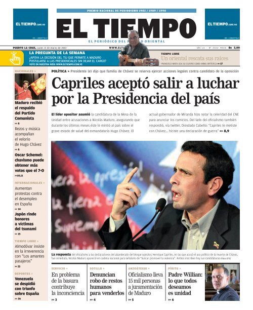 Capriles aceptó salir a luchar por la Presidencia del país - El Tiempo