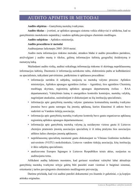 Neišnaudojamos galimybės apsaugoti vandens aplinką nuo taršos ...