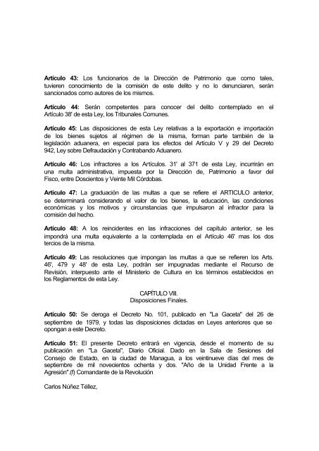 Decreto No. 1142. Ley de protección al Patrimonio Cultural de la ...