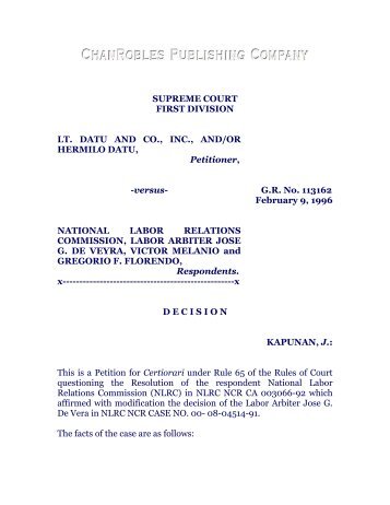 L. T. Datu & Co., Inc. vs. NLRC, 253 SCRA 440, 453 - Chan Robles ...