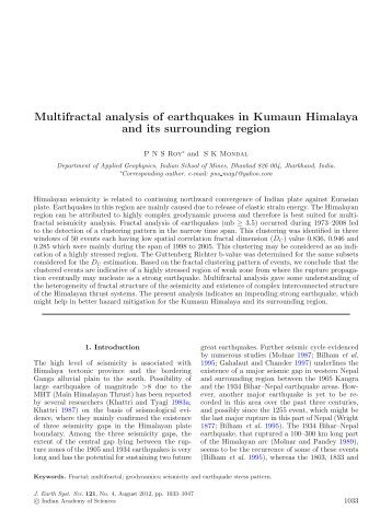 Multifractal analysis of earthquakes in Kumaun Himalaya and its ...