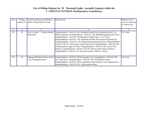 List of Polling Stations for 20 Thousand Lights Assembly Segment ...