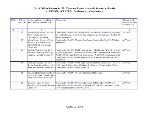 List of Polling Stations for 20 Thousand Lights Assembly Segment ...