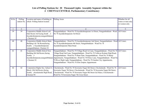 List of Polling Stations for 20 Thousand Lights Assembly Segment ...