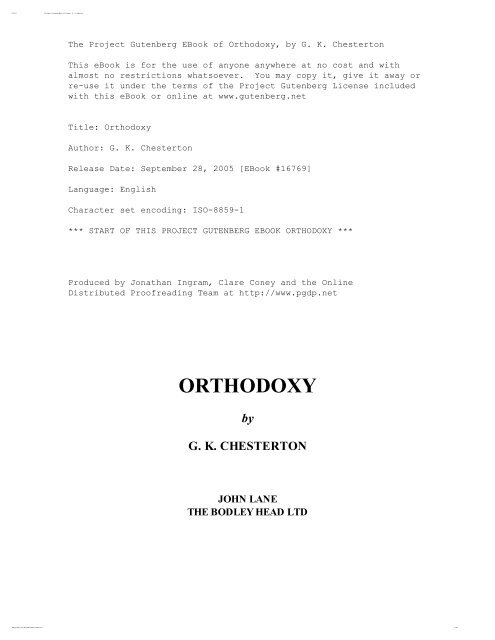 Pdf Copy of Orthodoxy, by G.K. Chesterton - Christ United Methodist ...