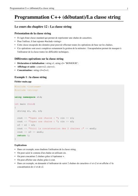 Programmation C++ (débutant)/La classe string