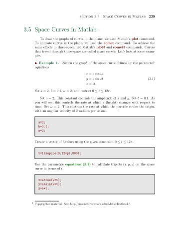 3.5 Space Curves in Matlab