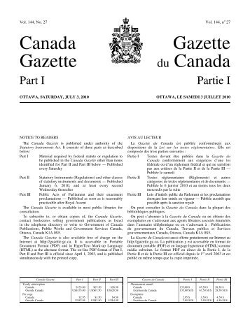 Canada Gazette, Part I - Environnement Canada