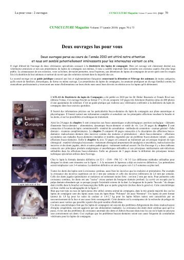 Deux ouvrages lus pour vous - Association française de cuniculture