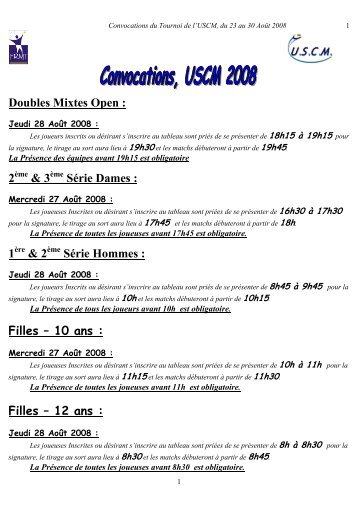 Consulter les convocations du tournoi