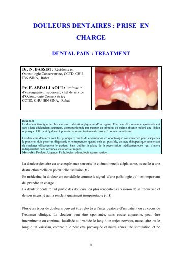 Douleurs dentaires : prise en charge - Faculté de Médecine Dentaire