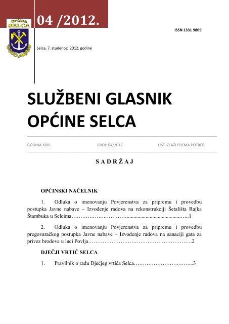 Službeni glasnik br. 89 - Općina Selca