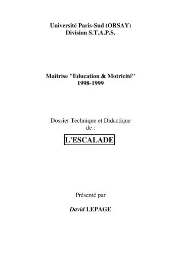 Dossier technique et didactique de l'escalade - Kinescalade.com